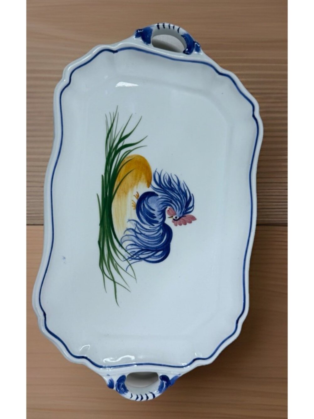 VTG Zanolli Rooster Platter w/ Handles 12.5x7.5" Italy Hand-painted Ceramic EUC